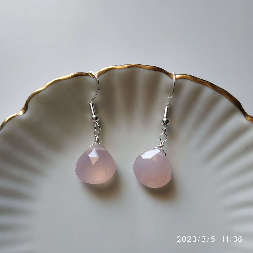 Thumbnail: Natural Gem Pink Chalcedony Earrings 925 Sterling Silver 