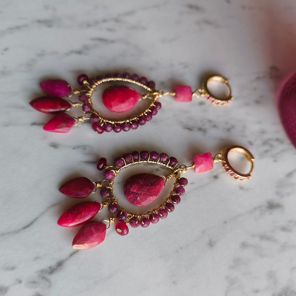Thumbnail: Natural Gem Ruby Earrings, Gold Filled 