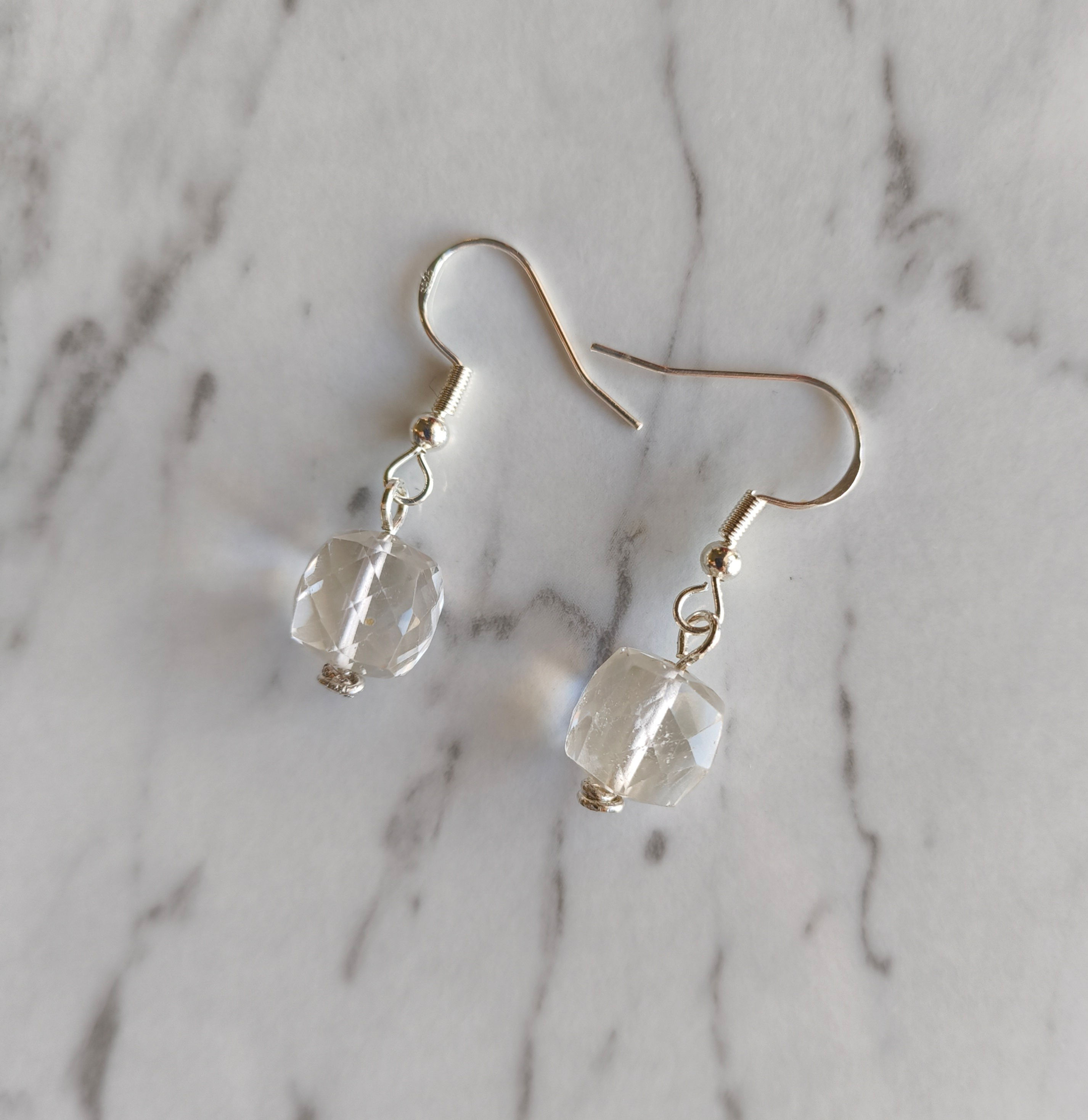 Rock crystal Quartz Earrings, Sterling silver