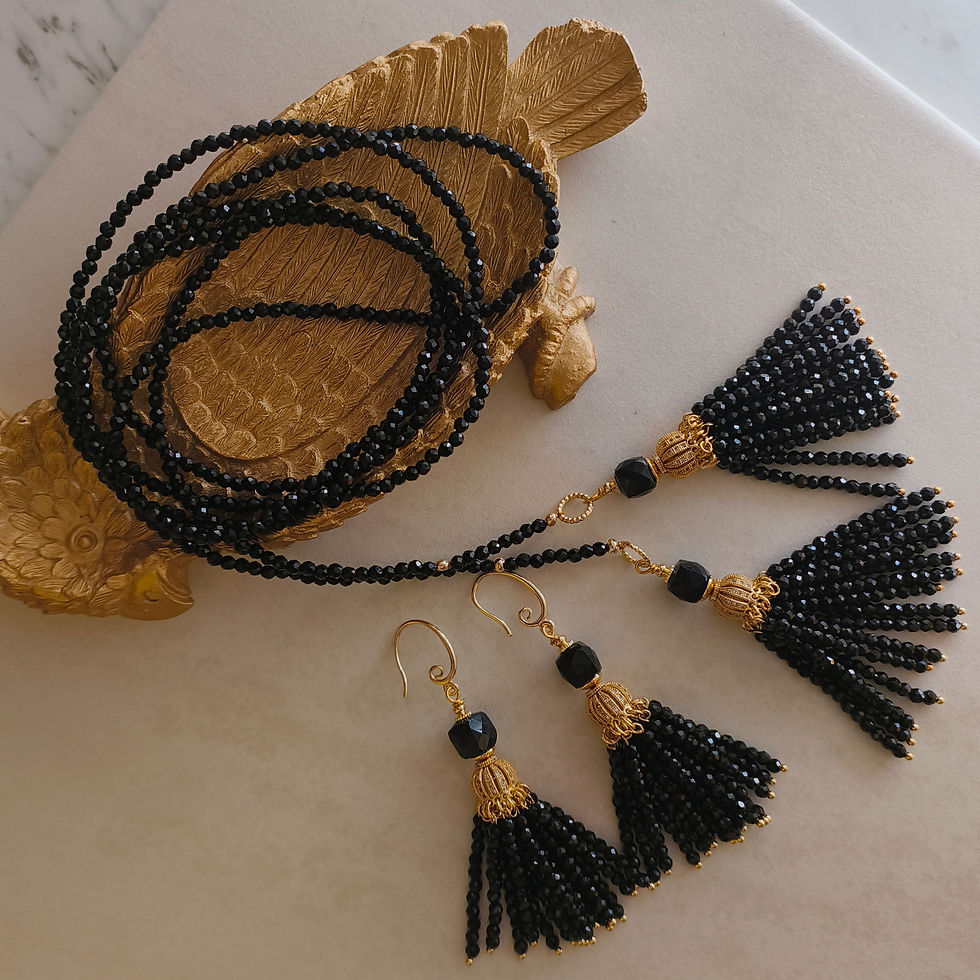 Thumbnail: Customer order-  Black Spinel Necklace and Earrings, Gold Plated Brass