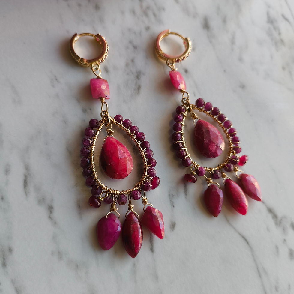 Thumbnail: Natural Gem Ruby Earrings, Gold Filled 