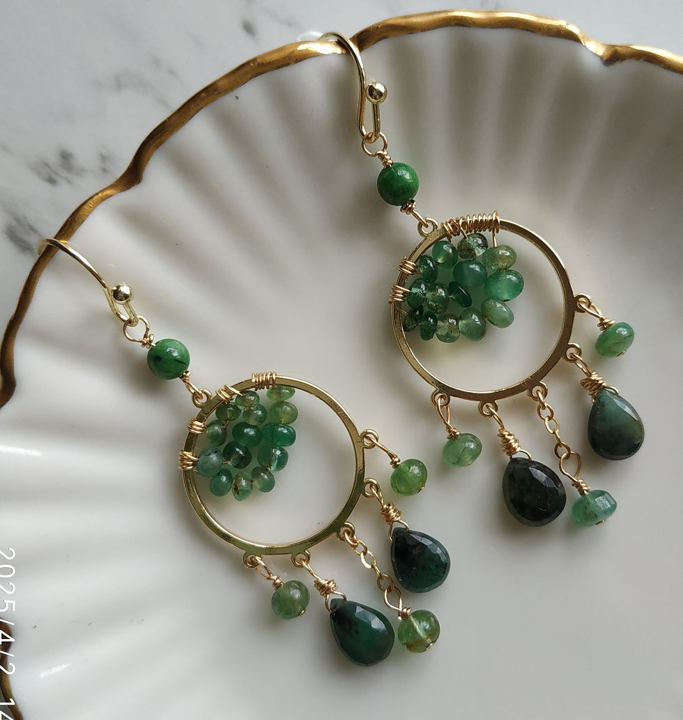 Thumbnail: Natural Gem Emerald Earrings, 14 K Gold Filled
