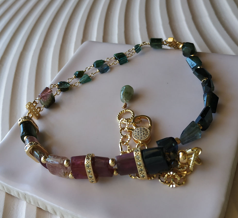 Thumbnail: Natural Gem Tourmaline Necklace, 14 K Gold Filled 