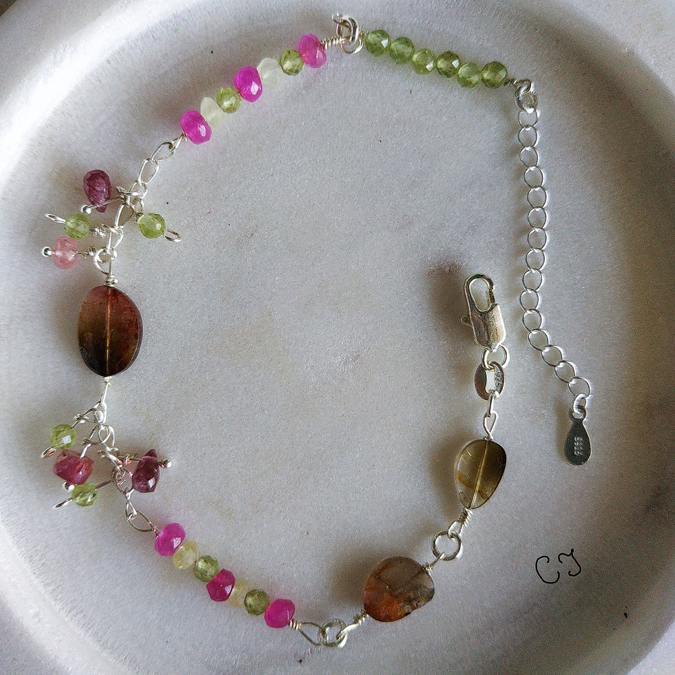 Thumbnail: Natural Watermelon Tourmaline, Peridot Bracelet 