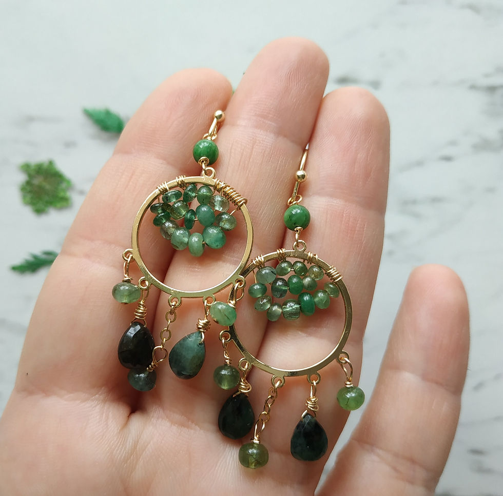Thumbnail: Natural Gem Emerald Earrings, 14 K Gold Filled