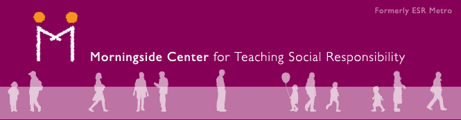 A magenta background with white text that reads "Morningside Center for Teaching Social Responsibility." 