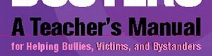 Black and white text that reads "Bully Busters: A Teacher's Manual" over a purple background.