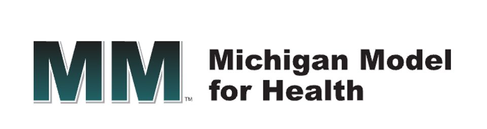 Two green Ms next to black text that reads "Michigan Model for Heatlh" on a white background.