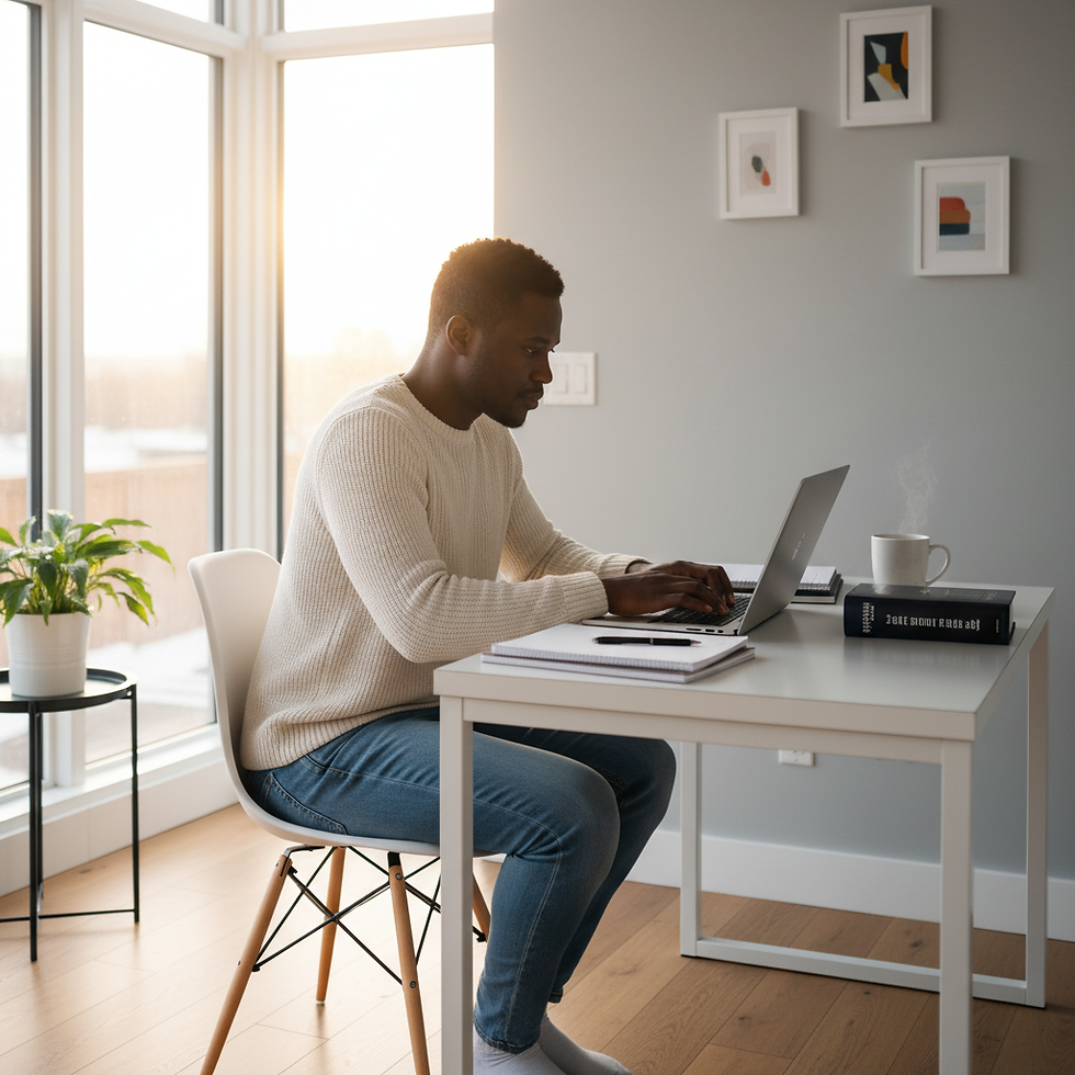 Un adulte travaille à domicile avec son ordinateur portable.
