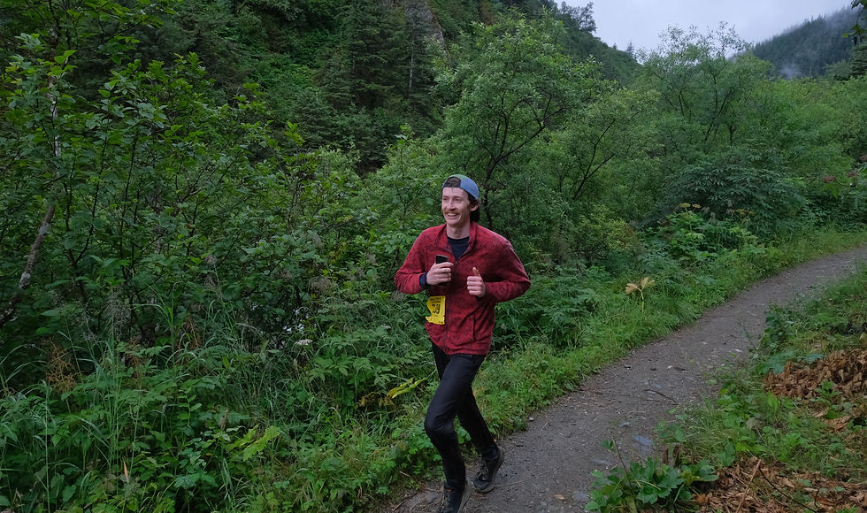 Juneau's Ian Novak, 25, races up Perseverance Trail during the Nifty Fifty on Saturday, Aug. 8, 2026. (Klas Stolpe / Juneau Independent)