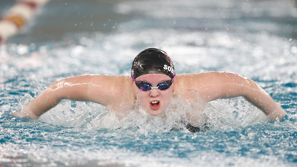 Juneau-Douglas High School: Yadaa.at Kalé's Cora Soboleff does the butterfly stroke during the women's 200-yard IM, which she won during the Kayhi Swim Meet at the Gateway Aquatic Center on Friday, Sep. 18. (Christopher Mullen / Ketchikan Daily News)