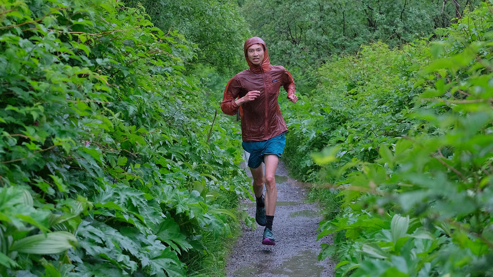 Christopher Shum, age 41, sprints down Perseverance Trail during the 30th Annual Ben Blackgoat Memorial Run on Saturday, June 27, 2026. Shum won the seven-mile distance in 50 minutes and 27 seconds. (Klas Stolpe / Juneau Independent)