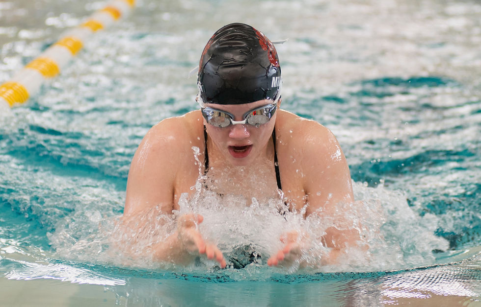 Juneau-Douglas High School: Yadaa.at Kalé senior Kennedy Miller swims in the 100-yard breaststroke finals at the Mt. Edgecumbe High School Aquatic Center Saturday, Oct. 17, 2026. (James Poulson / The Daily Sitka Sentinel)
