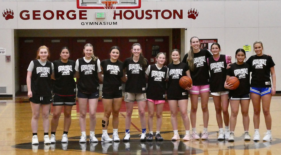 The Juneau-Douglas High School: Yadaa.at Kalé Crimson Bears girls varsity basketball team, shown in a recent practice, fell to the Barrow Lady Whalers 76-54 in the 3rd Annual Karl Derek Ahgeak Invitational basketball tournament at Utqiagvik on Saturday, Jan. 24, 2026. (Klas Stolpe / Juneau Independent)