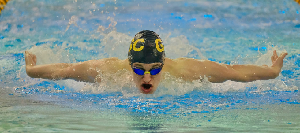 Glacer Swim Club's Levi Phelps (15) swims in the boys 15 and over 100-yard butterfly finals during the 2026 Savannah Cayce Southeast Championships at Juneau's Dimond Park Aquatic Center on Sunday, April 12. Phelps won in 55.88 seconds. (Klas Stolpe / Juneau Independent)