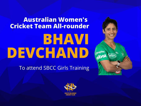 Australian Women's Cricketer Bhavi Devchand to attend Training for SBCC Girls.