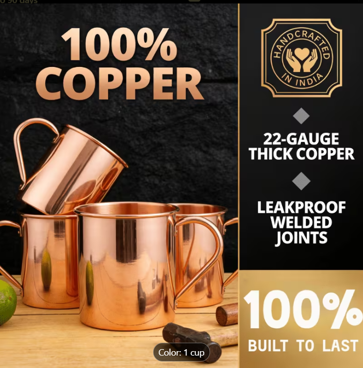 Hand-Hammered Moscow Mule Mug 16Oz Solid Copper Lining 