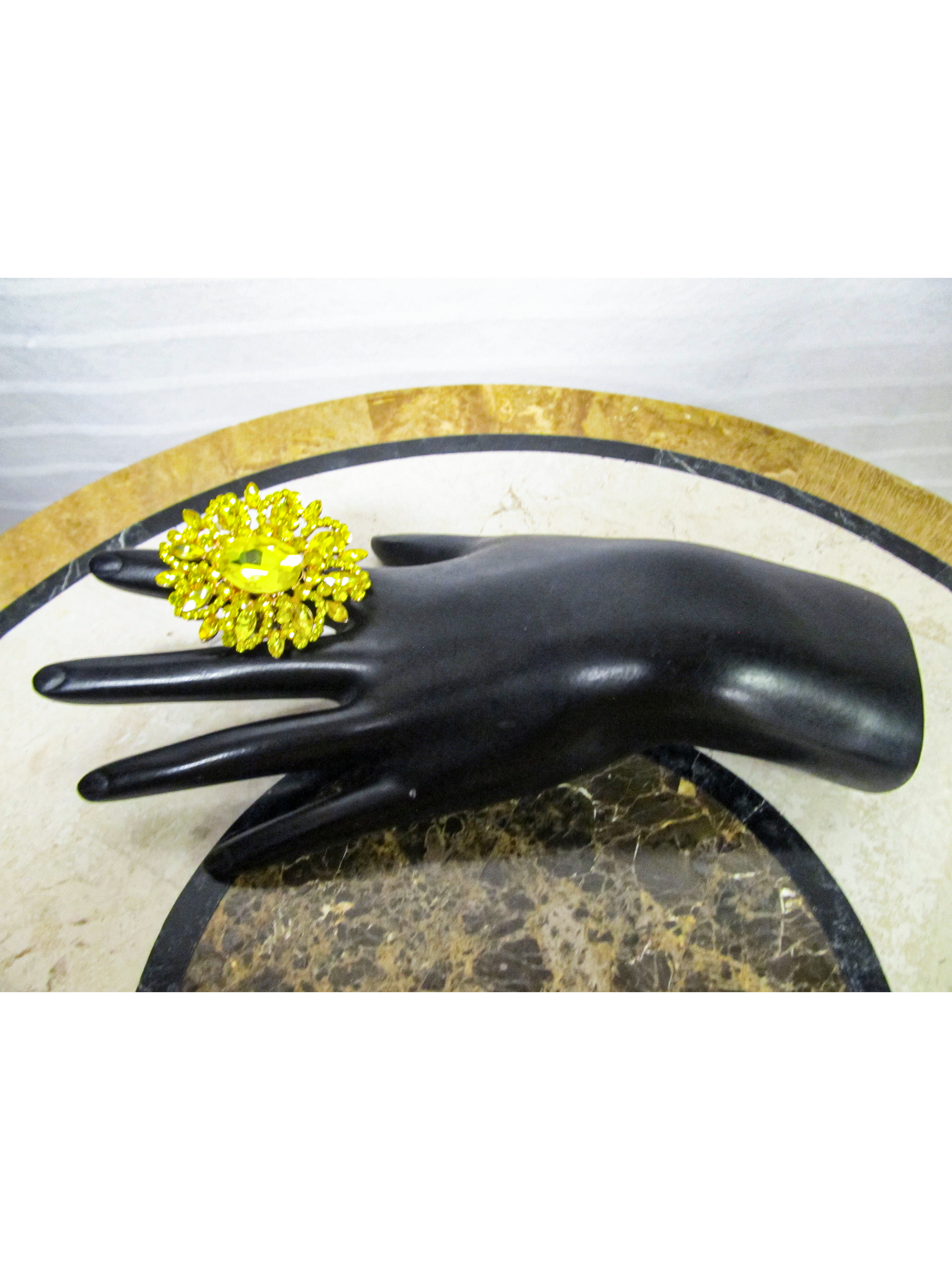 Yellow Large Rhinestone  Stretch Ring