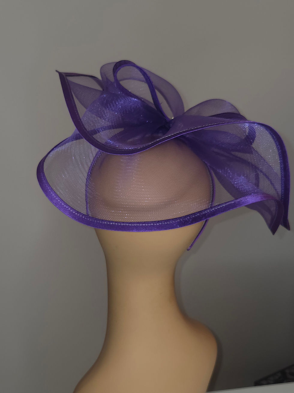 Thumbnail: Purple Veil Fascinator with Satin Trim Bow & Rhinestone