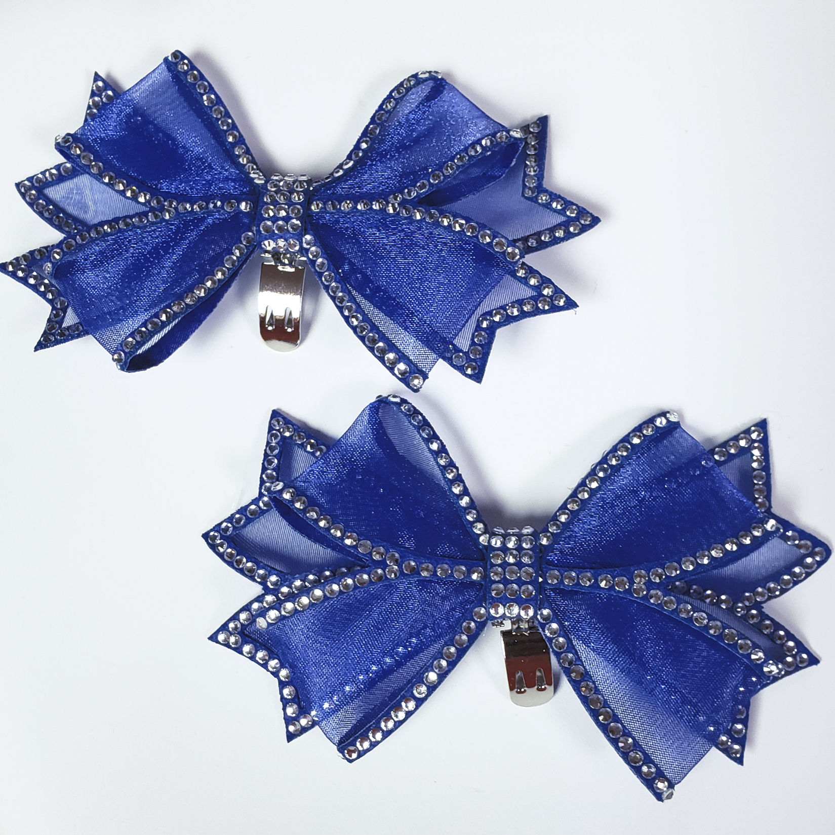 Royal Blue Bow Shoe Clips with Rhinestone Trim