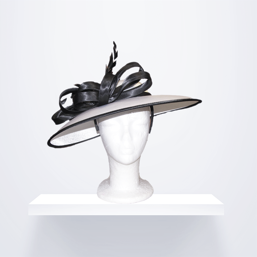 Black and White Wide Brim Satin Fascinator