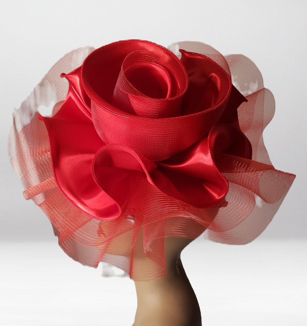 Thumbnail: Red Satin Pill Box  Large Flower Hat