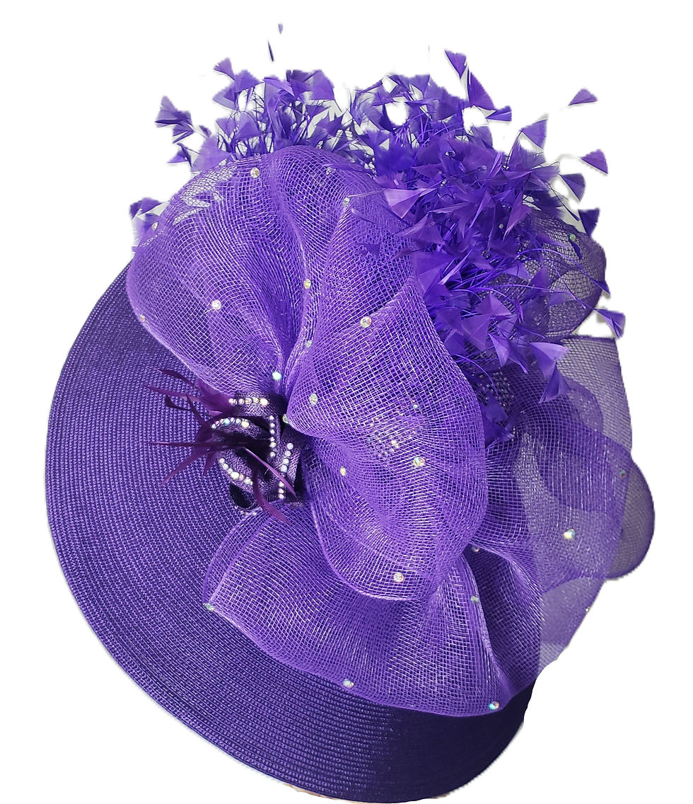 Thumbnail: Purple Extra Wide Brim Polypropylene and Satin Pill Box Hat