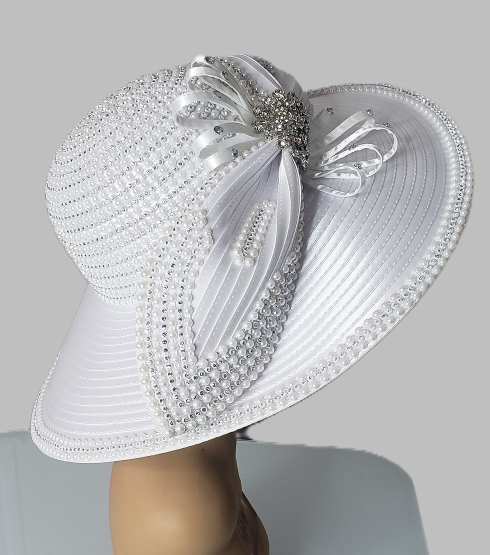 Thumbnail: White Pearl and Rhinestone Wide Brim Satin Hat