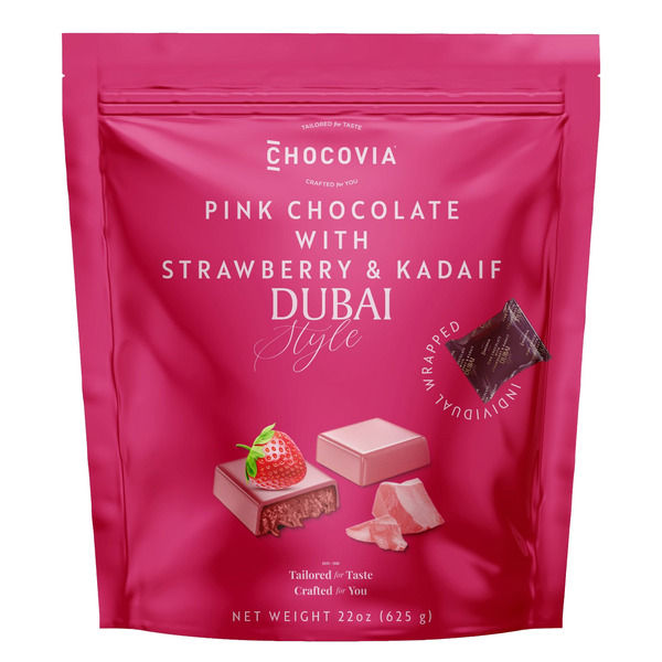 Chocovia Pink Chocolate with Strawberry Kadaif Dubai Style 1.38 oz