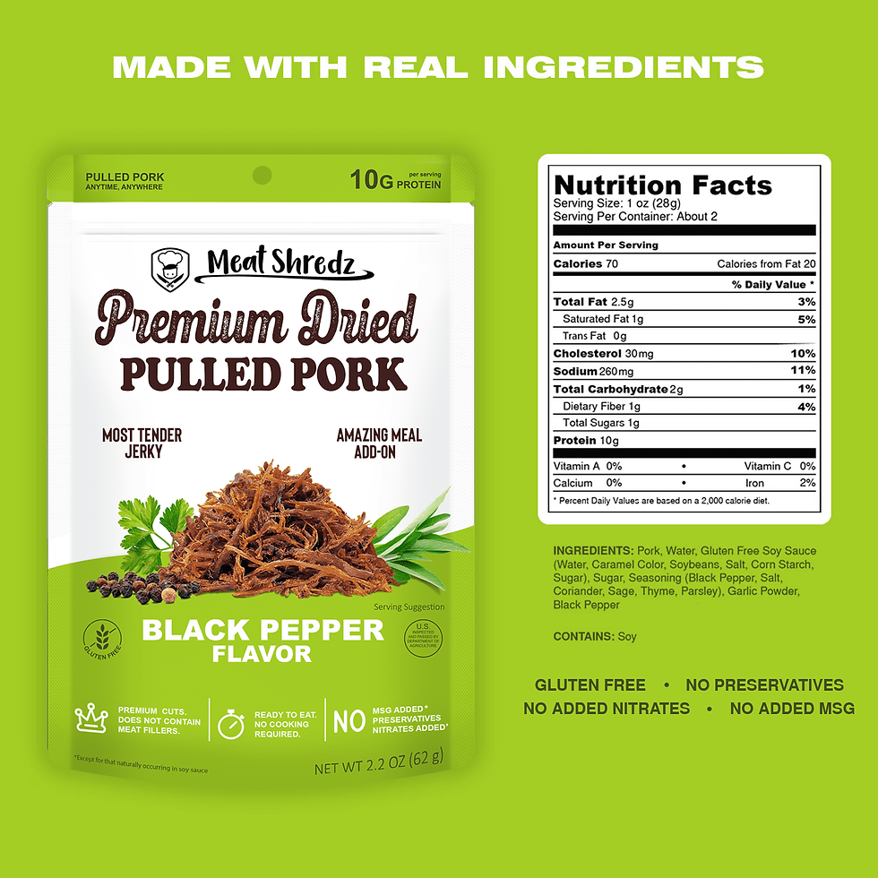Thumbnail: Meat Shredz Black Pepper Pulled Pork Jerky - 2.2 oz