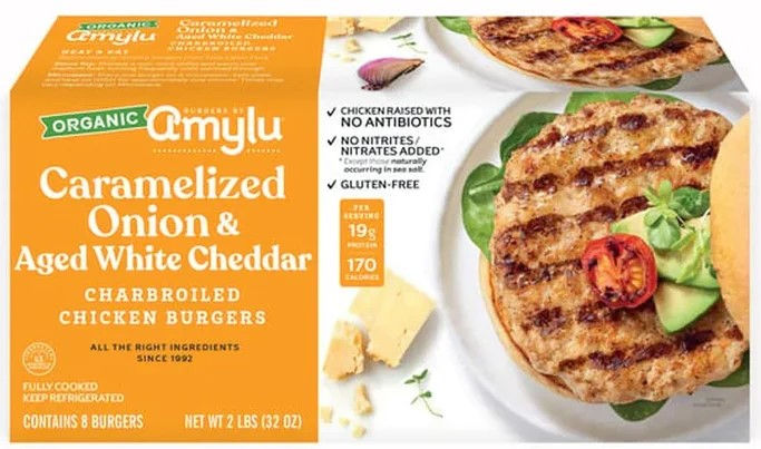 Amylu Caramelized Onion & Aged White Cheddar Chicken Burgers 2 oz