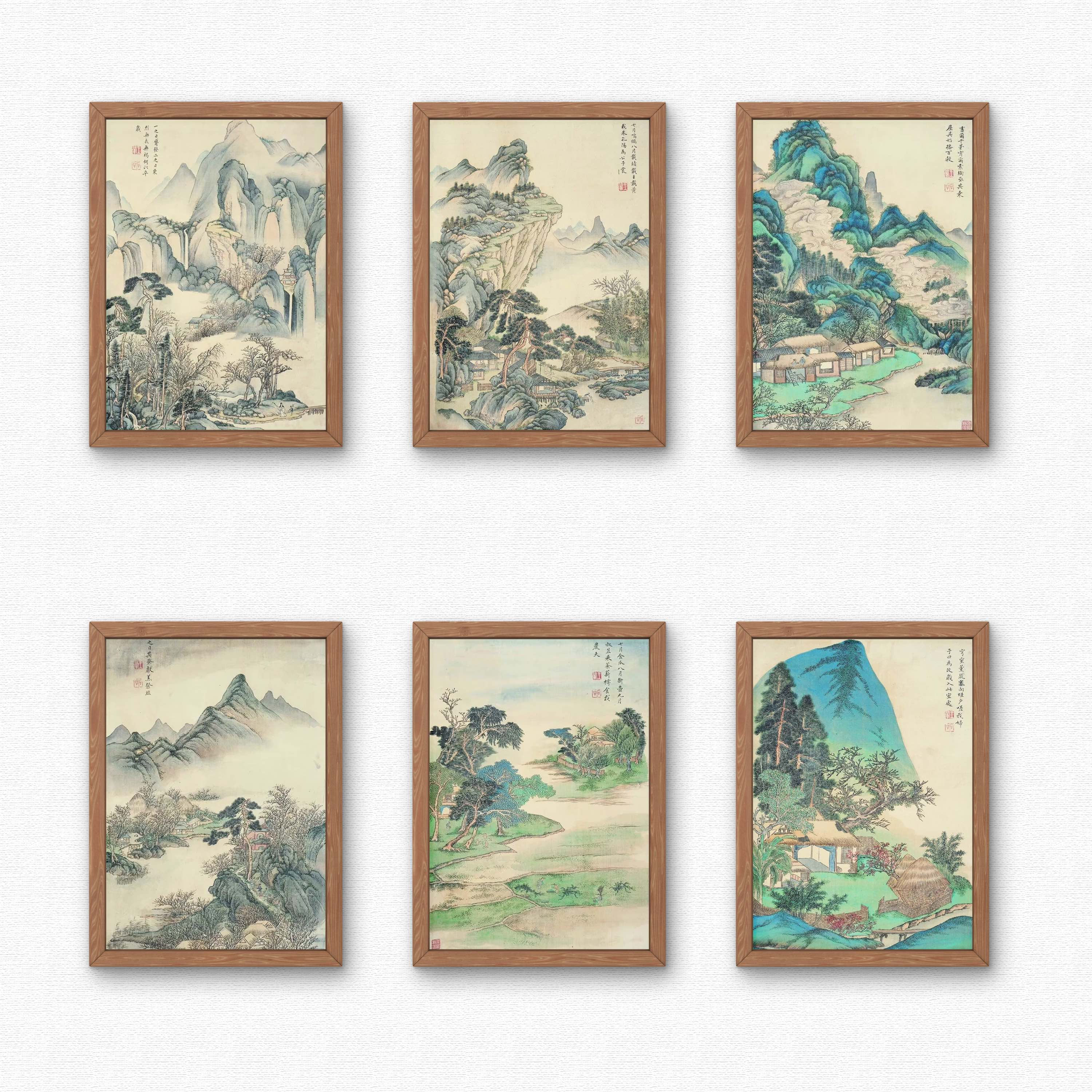 Poetic Scenes of the Bin Area: Qing Landscape Painting Set of 12 Printable