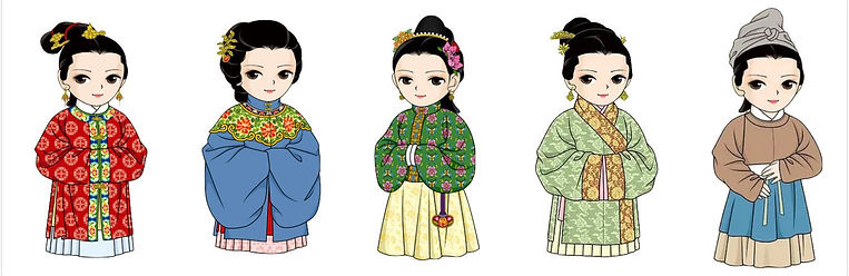 Different Hairstyle and Costumes of Married Civilian Women of the Ming Dynasty (1368 — 1644) — By Xiefang Zhuren (Dong Jin)