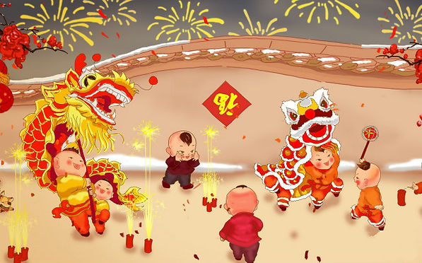 Dragon Dance and Lion Dance in Chinese New Year the Spring Festival