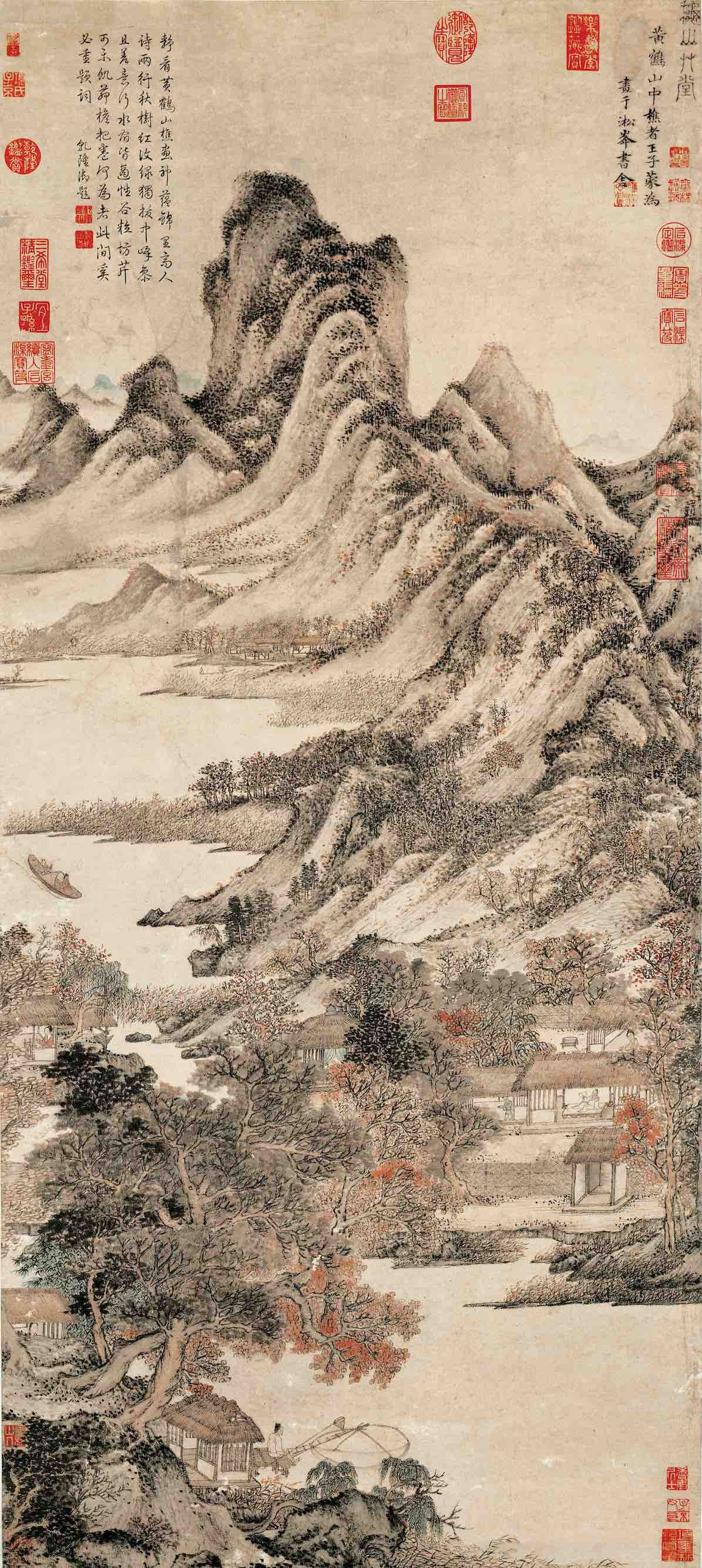 Autumn Mountains and Thatched Cottage: Yuan Dynasty Landscape Painting Printable