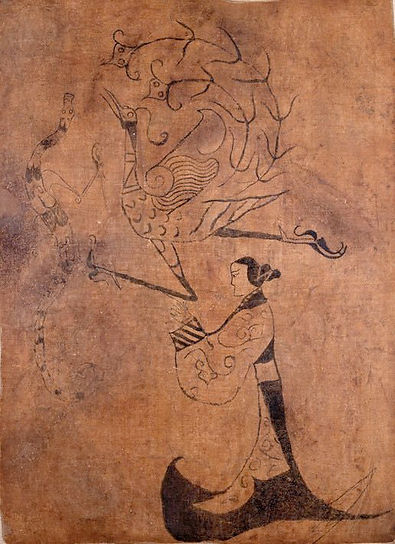 Chinese Phoenix and Dragon on Silk Painting of the Warring States Period