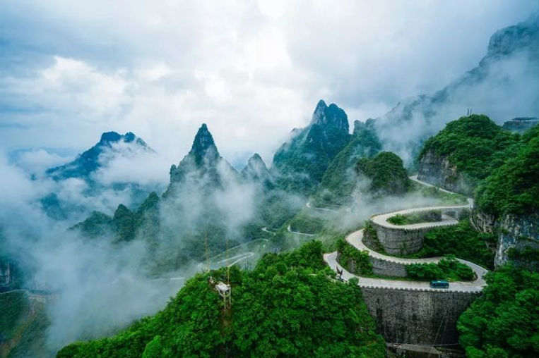 Twisted Winding Road, or Tongtian Dadao, Along the Tianmen Mountain in Zhangjiajie.