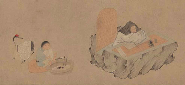 Part of Painting (Xi Hu Yin Qu Tu), by Artist Qian Xuan of the Yuan Dynasty