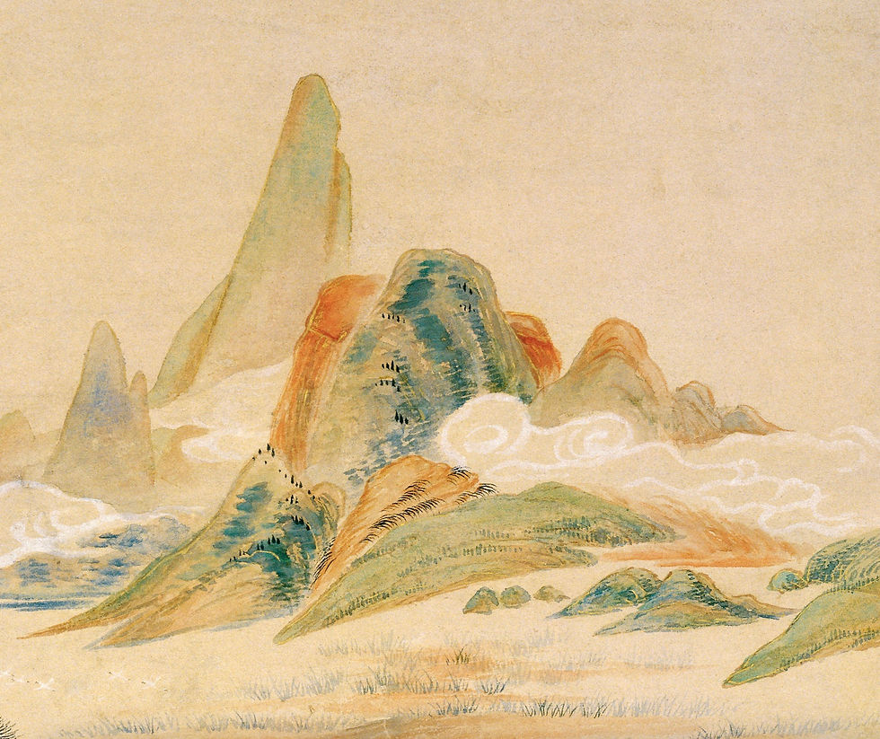 Thumbnail: Reciting Poetry Across the Water from a Window: Qing Dynasty Painting Printable