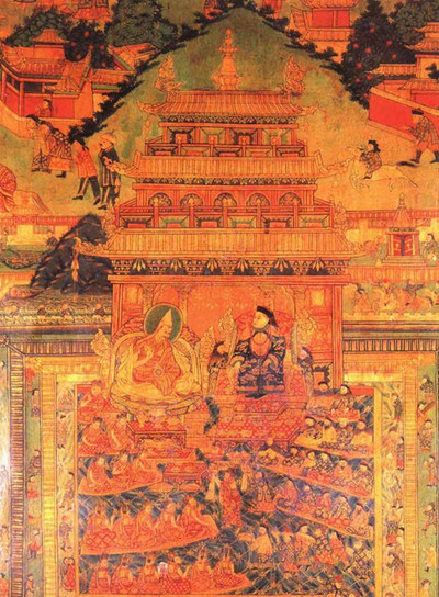 The 5th Dalai Lama Paying a Formal Visit to the Shunzhi Emperor of Qing in the Year 1652, Part of Frescoes in the Potala Palace.