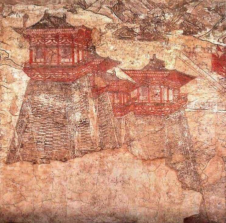Que Buildings in Fresco on Mausoleum of Prince Yide, Grandson of Empress Wu Zetian (624 — 705).