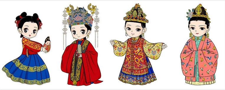 Hairstyle and Costumes of Stages of A Princess' Life (Kid, Grownup, Married Lady, Mother) of the Ming Dynasty (1368 — 1644)