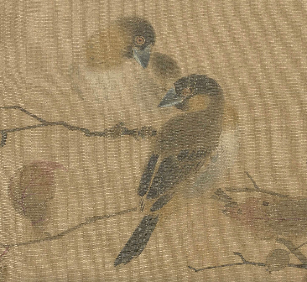 Thumbnail: Frosty Cypress and Mountain Bird: Song Flower and Bird Painting Printable