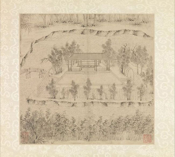 Ruoshu Tang in Wen Zhengming's Painting of Humble Administrator's Garden in 1533, A Main Building in the Original Garden