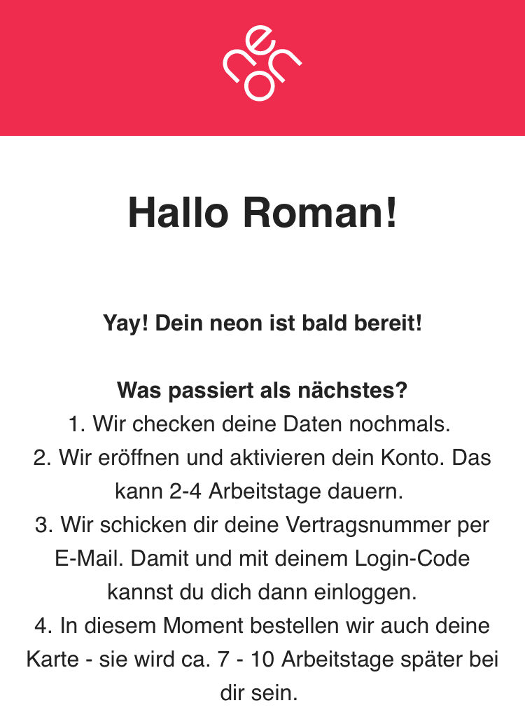 neon gratis Konto support