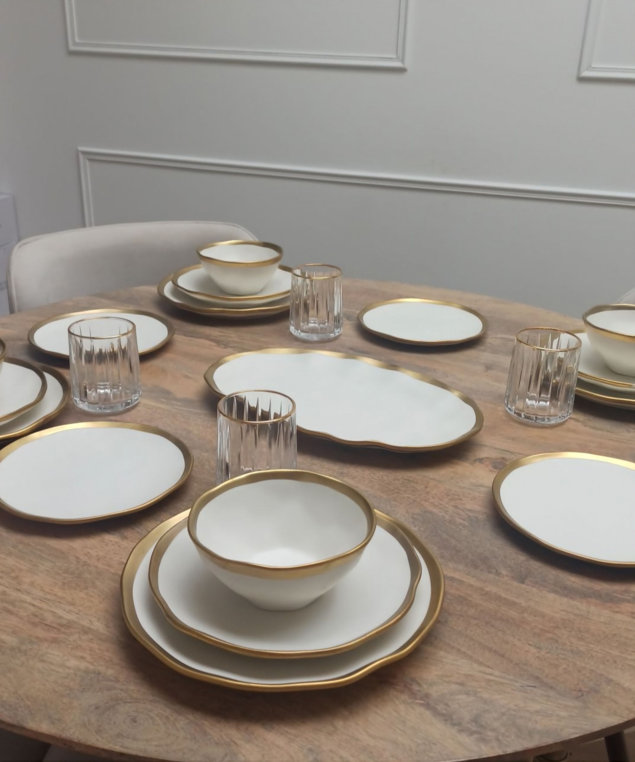 Service de table blanc et doré ELEGANCE