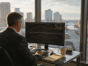 Analyst studying gold prices in office