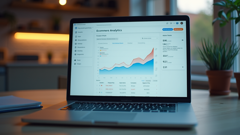 Eye-level view of a laptop screen showing ecommerce analytics dashboard