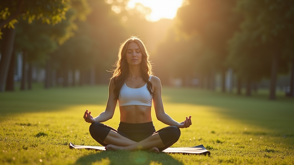 Vista frontal de uma pessoa praticando yoga ao ar livre em um parque tranquilo