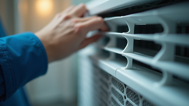 Close-up view of clean air filters being installed in an air conditioning unit
